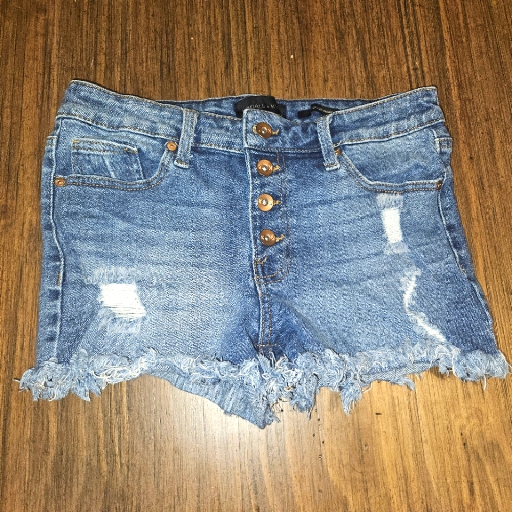 Kendall Kylie Shorts Womens 28 Blue Denim Jean Hipster Booty Cut Off Button Fly
